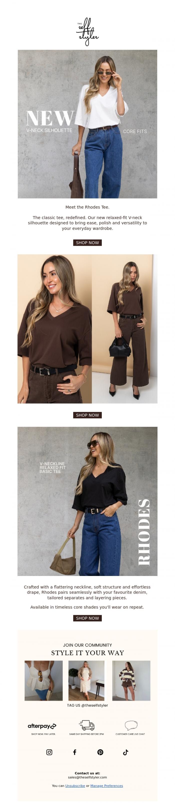 Email Design Inspiration from The Self Styler, Meet Rhodes: The Tee You'll Reach For Daily