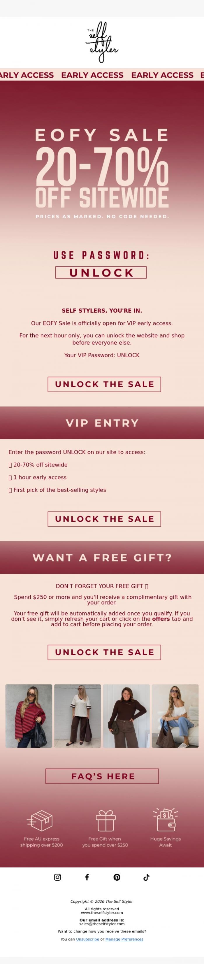 Email Design Inspiration from The Self Styler, 🚨UNLOCK VIP ACCESS - EOFY Now Live!