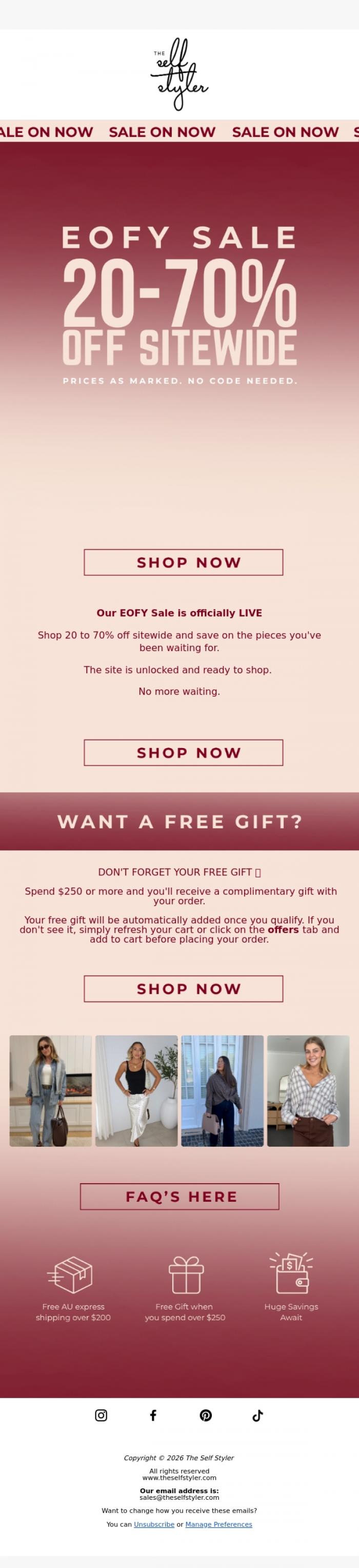 Email Design Inspiration from The Self Styler, EOFY Sale Is Officially Live 🎉