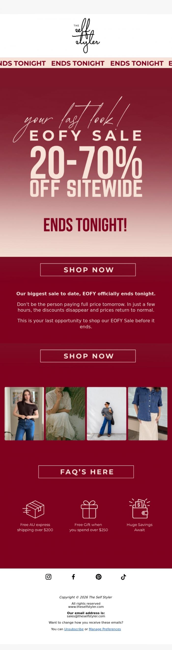 Email Design Inspiration from The Self Styler, ⏰Your Last Chance to Save! EOFY Ends Tonight!