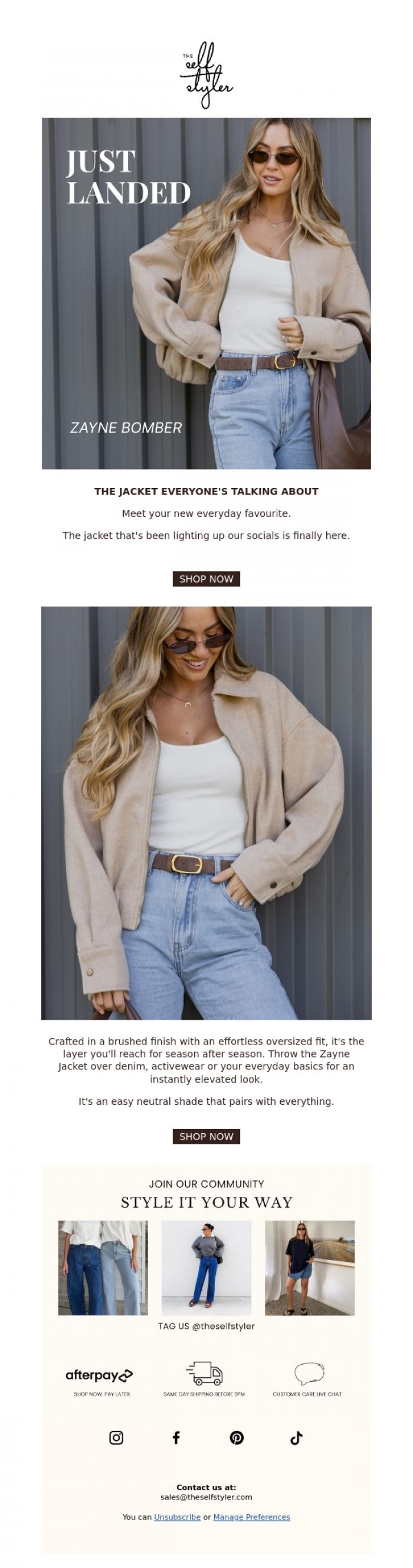 Email Design Inspiration from The Self Styler, The Jacket Everyone's Talking About
