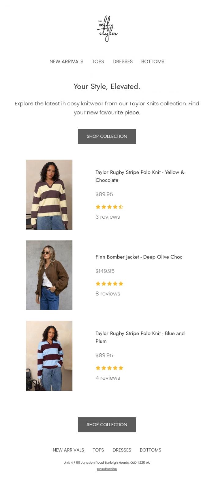 Email Design Inspiration from The Self Styler, Discover Taylor Knits