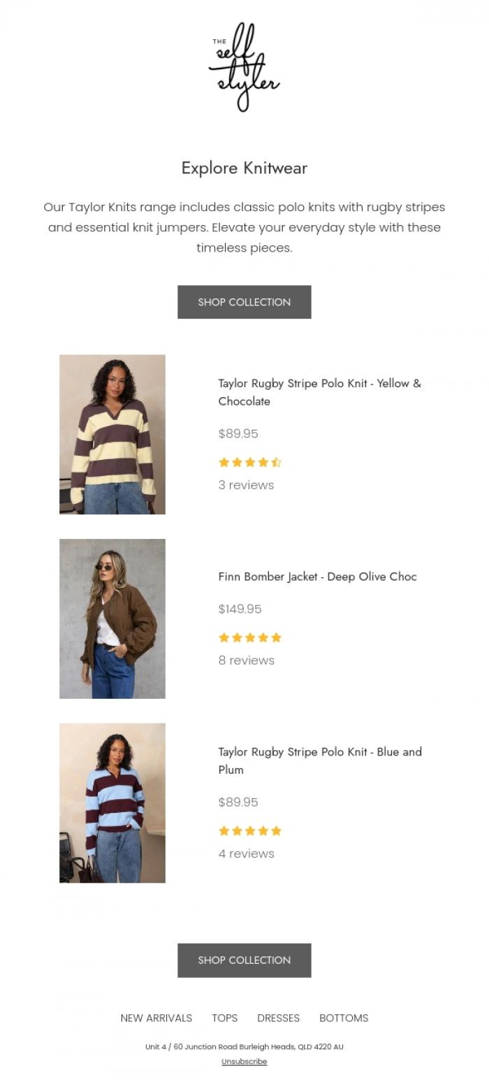 Email Design Inspiration from The Self Styler, Cosy Up in Style