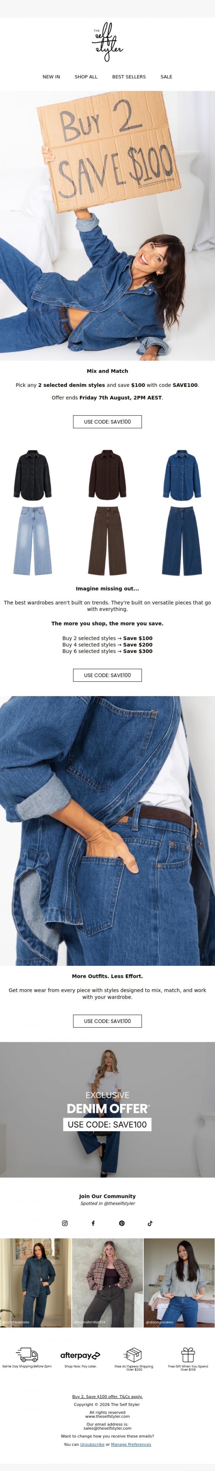 Email Design Inspiration from The Self Styler, Your $100 saving is waiting...