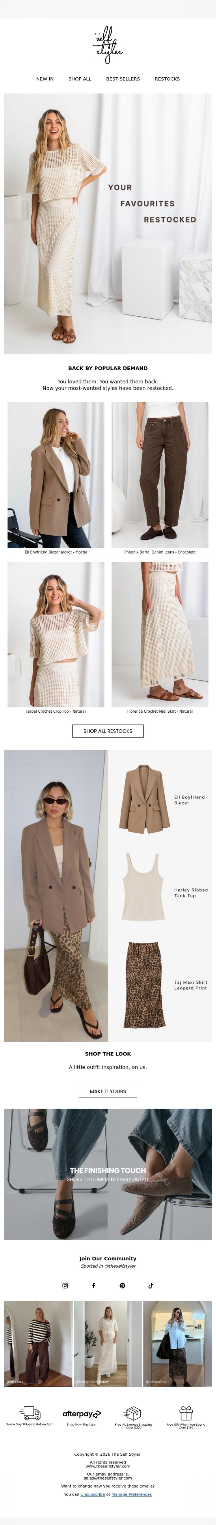 Email Design Inspiration from The Self Styler, You asked. We restocked.