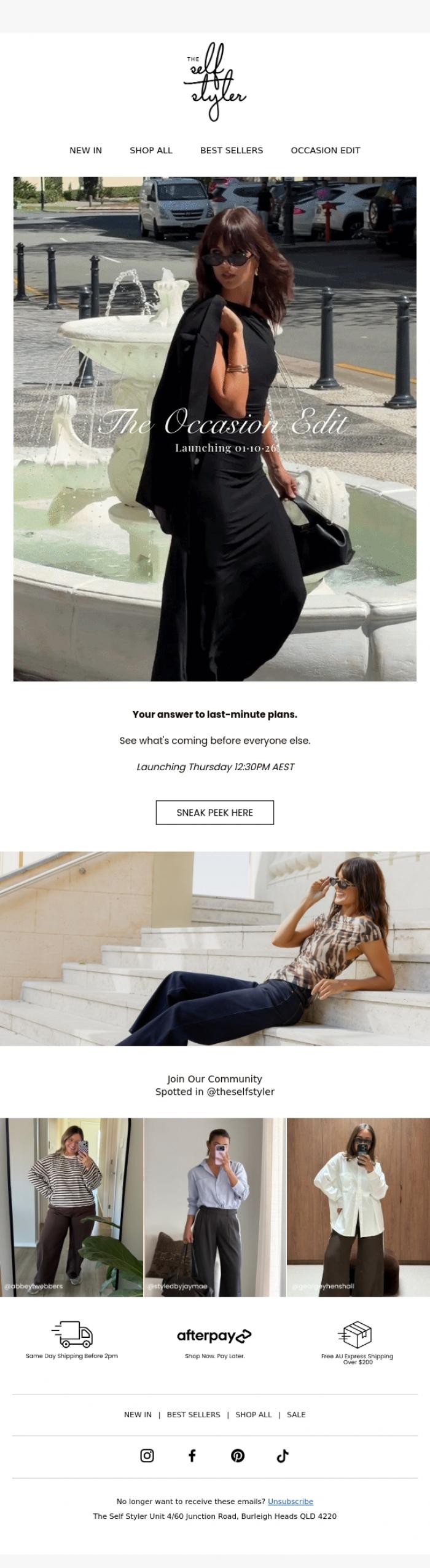 Email Design Inspiration from The Self Styler, SNEAK PEEK: The Occasion Edit