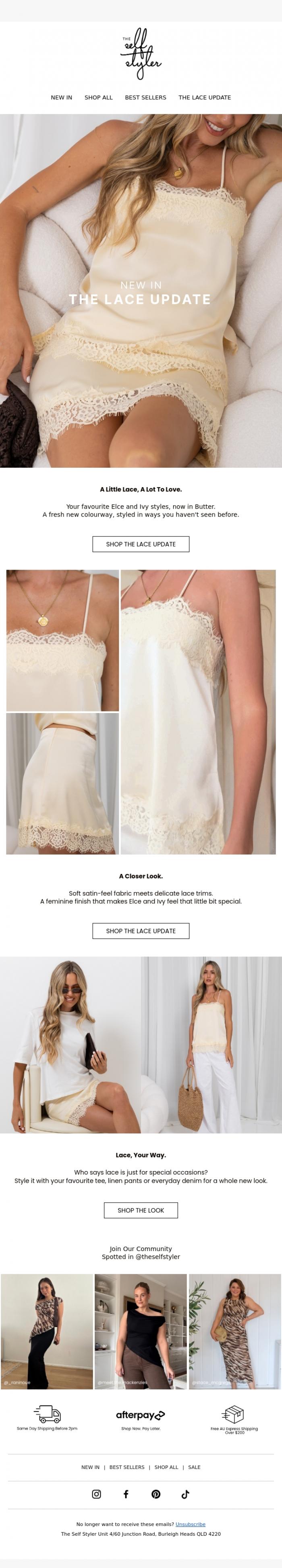 Email Design Inspiration from The Self Styler, You've never seen lace like this...