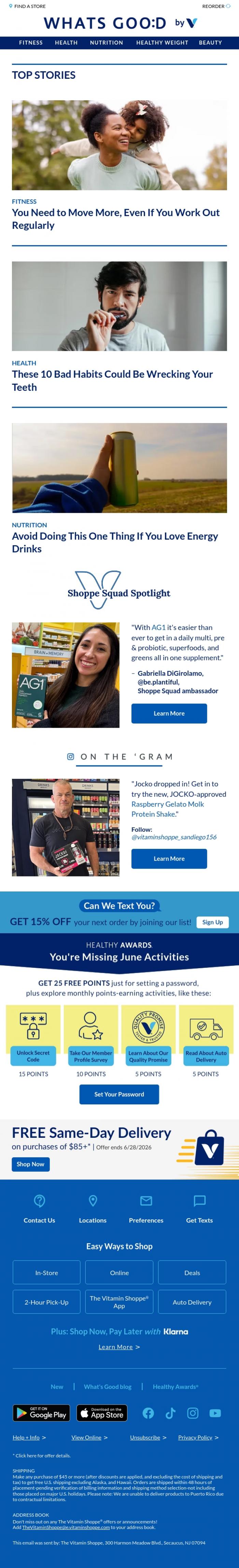 Email Design Inspiration from The Vitamin Shoppe, Work out?&nbsp;You're&nbsp;still not moving enough.