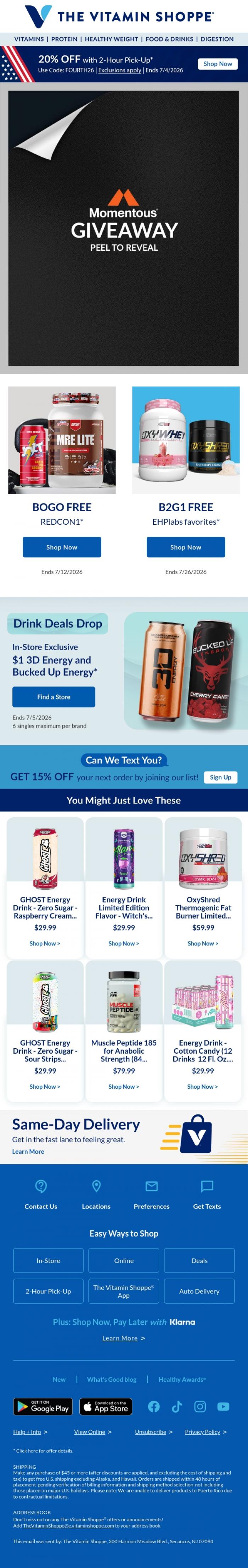 Email Design Inspiration from The Vitamin Shoppe, Wanna work out with the 🐐?