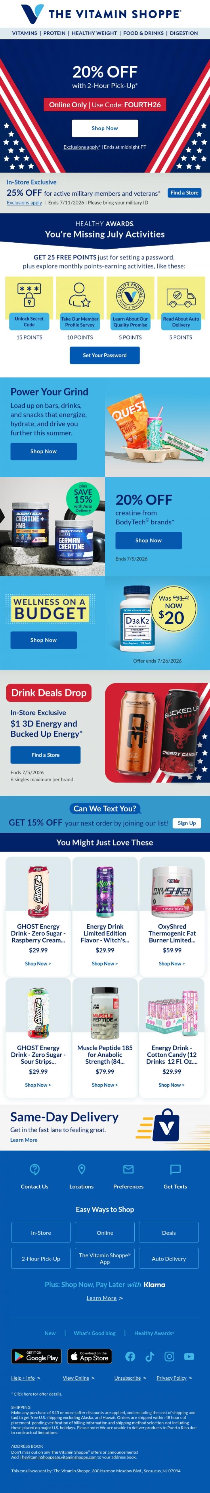 Email Design Inspiration from The Vitamin Shoppe, Big Finale: 20% off! 🎆