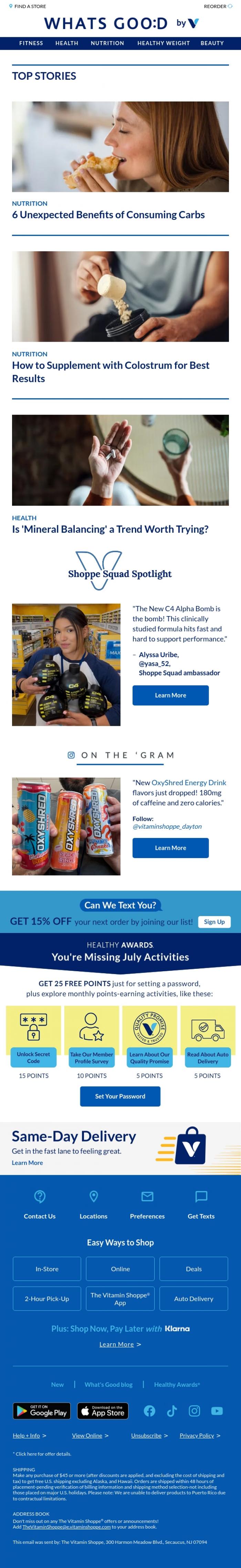 Email Design Inspiration from The Vitamin Shoppe, Carbs are so NOT the enemy