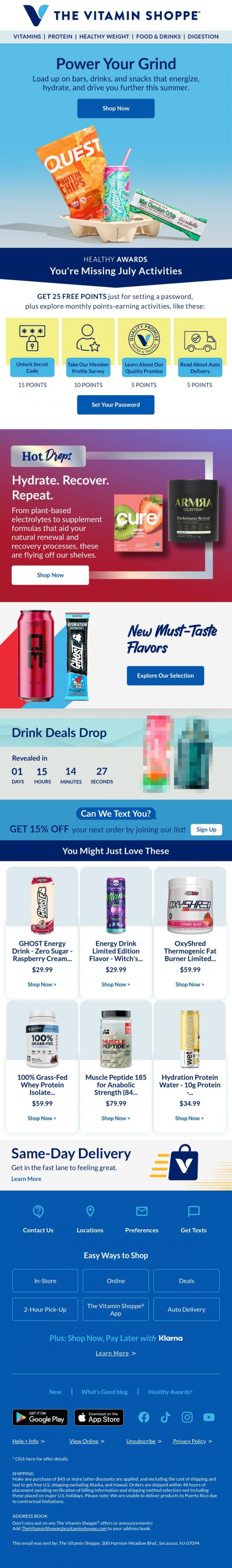 Email Design Inspiration from The Vitamin Shoppe, Power.&nbsp;Your.&nbsp;Grind.🍫🥤