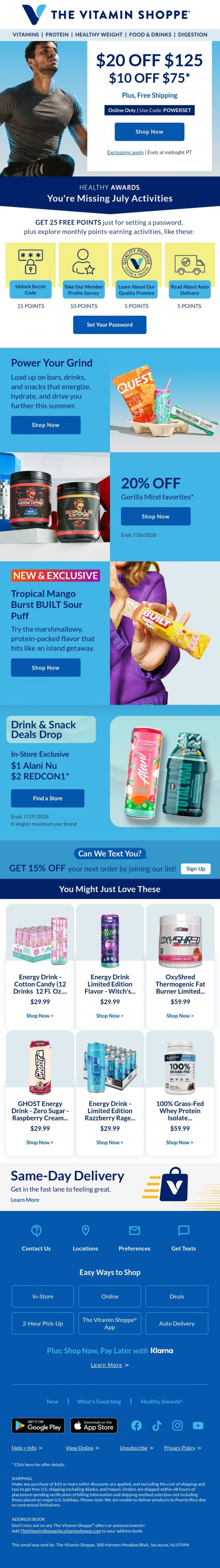 Email Design Inspiration from The Vitamin Shoppe, Blink &&nbsp;you'll&nbsp;miss it: Up to $20 off