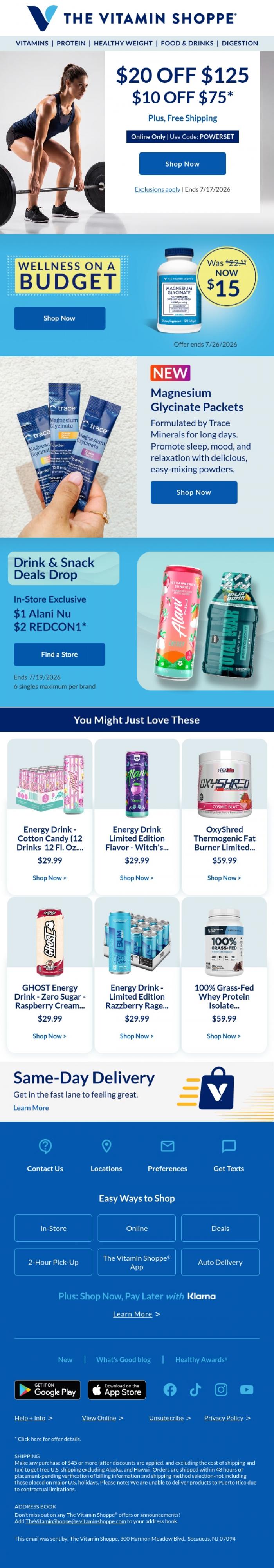 Email Design Inspiration from The Vitamin Shoppe, Code "POWERSET"🤝Up to $20 off
