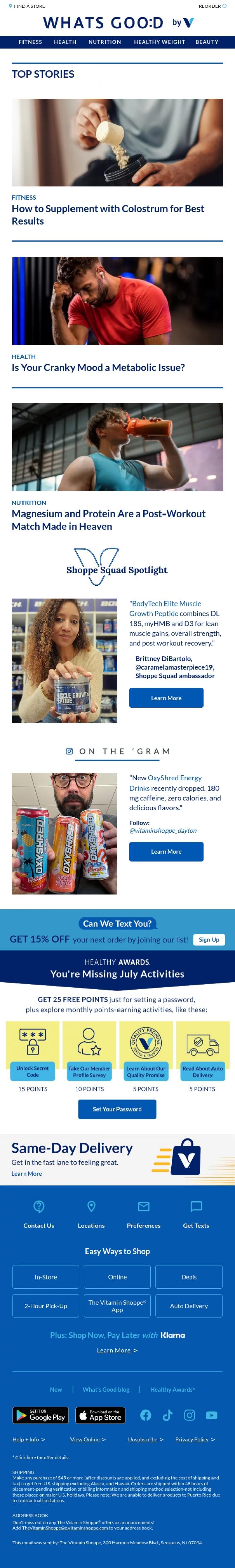 Email Design Inspiration from The Vitamin Shoppe, Colostrum: Your next power move