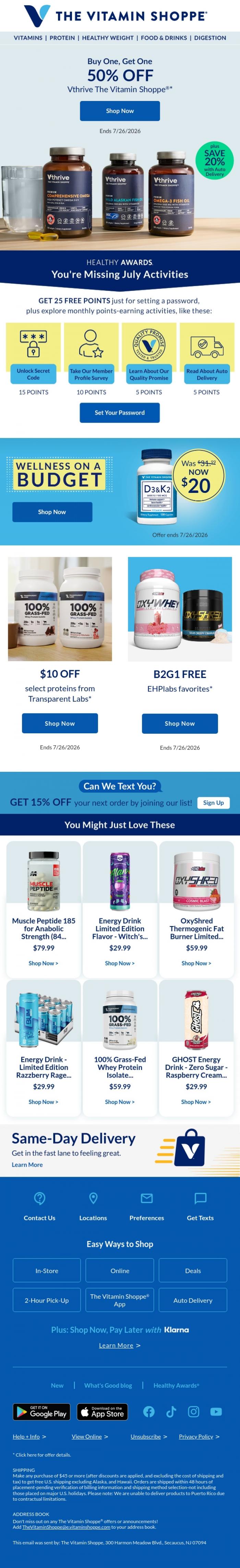 Email Design Inspiration from The Vitamin Shoppe, BOGO 50% off our best omegas & more