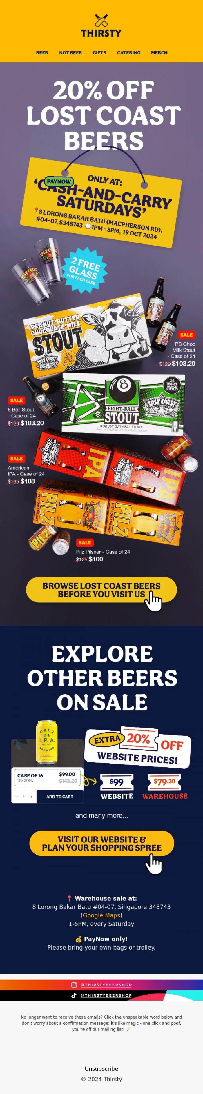 Email Design Inspiration from Thirsty, 🍻 Time to get lost: 20% OFF all Lost Coast beer cases!