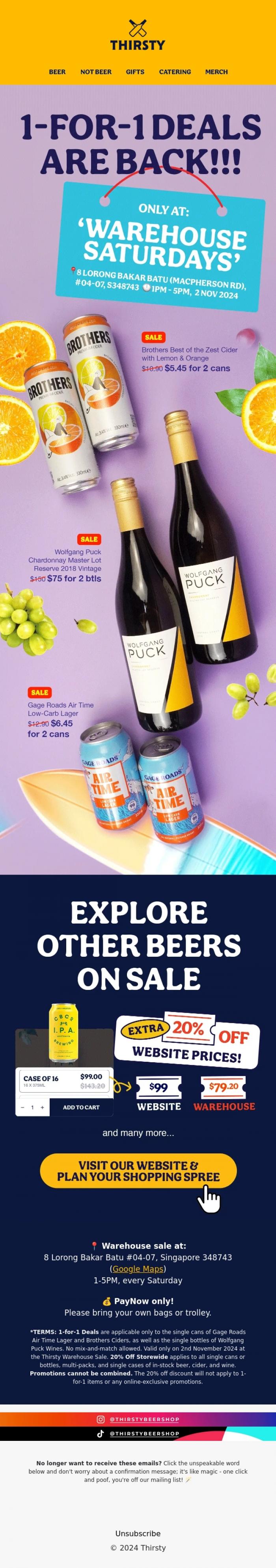 Email Design Inspiration from Thirsty, 😱 1-FOR-1s are BACK!!!