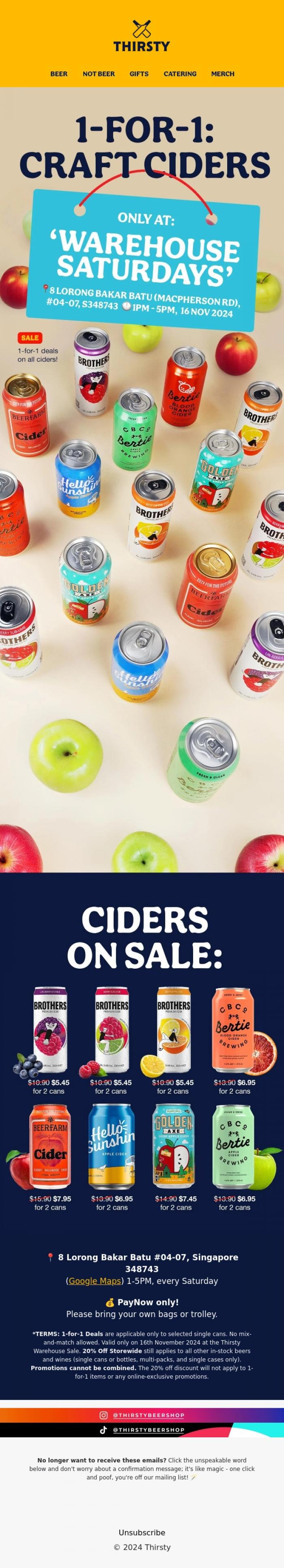 Email Design Inspiration from Thirsty, 🍎 1-for-1 Ciders!