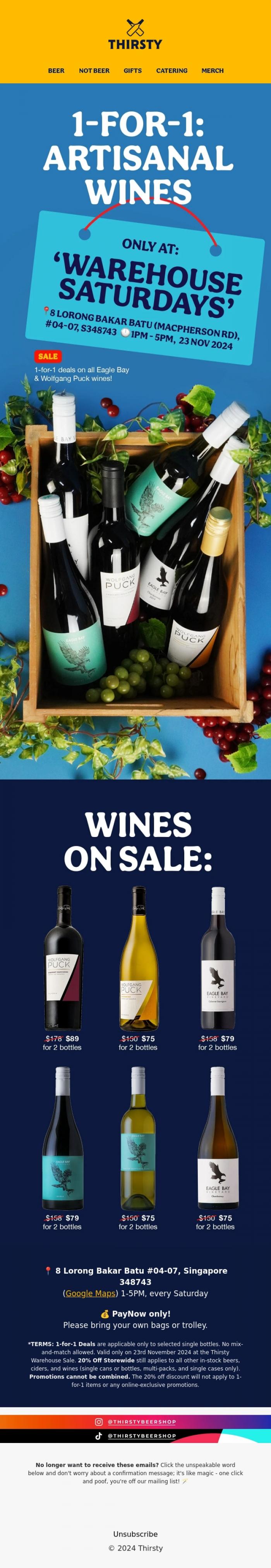 Email Design Inspiration from Thirsty, 🍷 1-for-1 Wines!