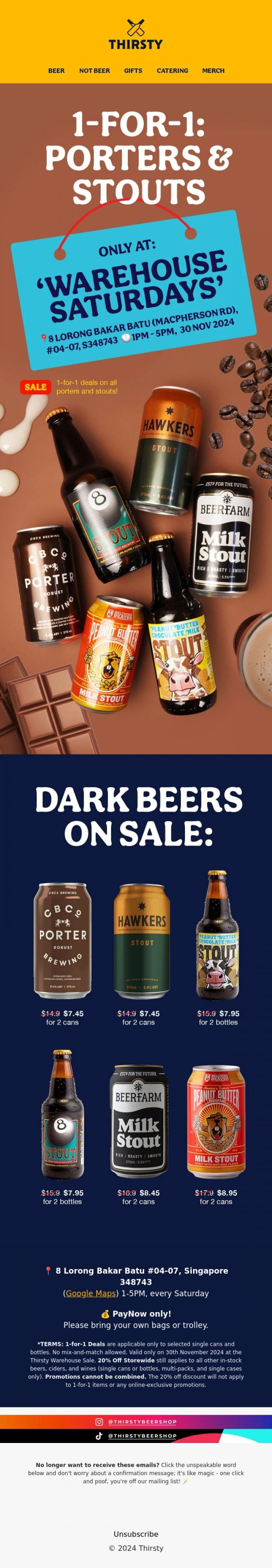 Email Design Inspiration from Thirsty, 🍺 1-for-1 Porters & Stouts!