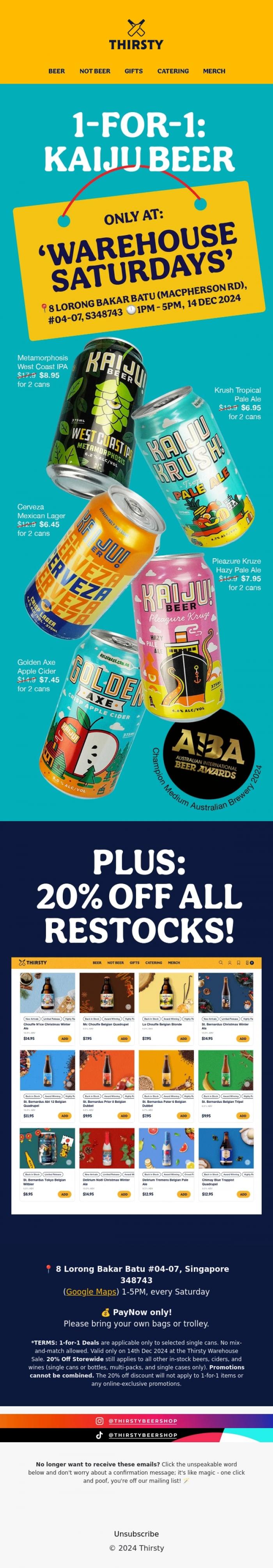 Email Design Inspiration from Thirsty, 🍺 1-for-1 Kaiju Beers!