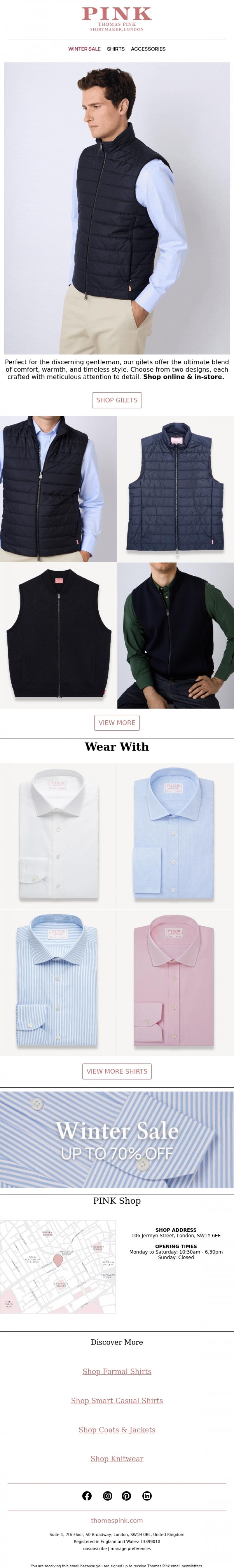 Email Design Inspiration from Thomas Pink, Layer Up in Style: Discover Our Luxury Gilets