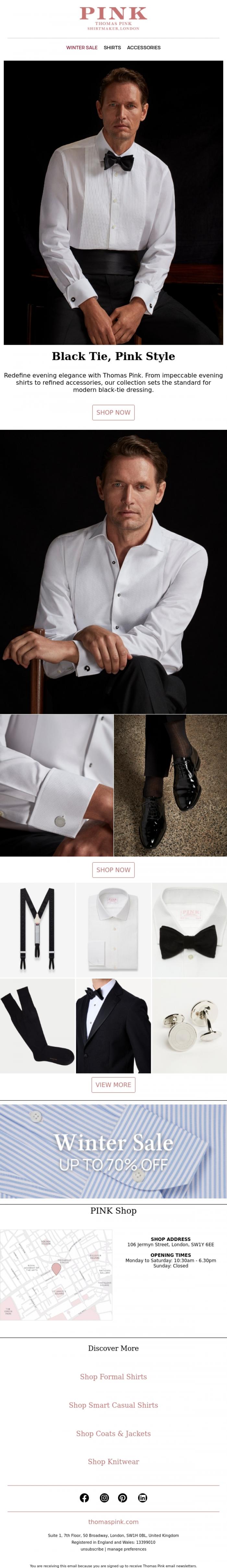 Email Design Inspiration from Thomas Pink, Your Black Tie Essentials, Redefined
