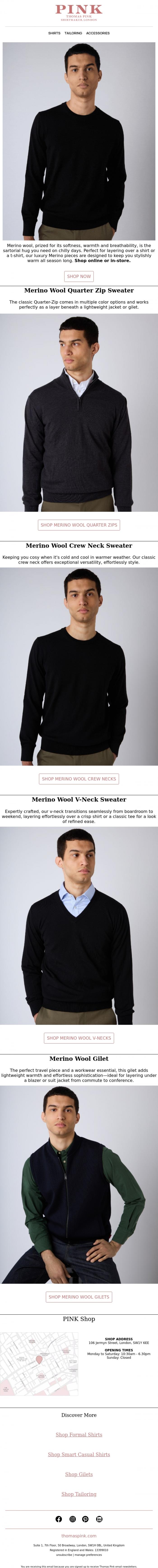 Email Design Inspiration from Thomas Pink, Pure Merino Wool Knitwear | Seasonal Essential