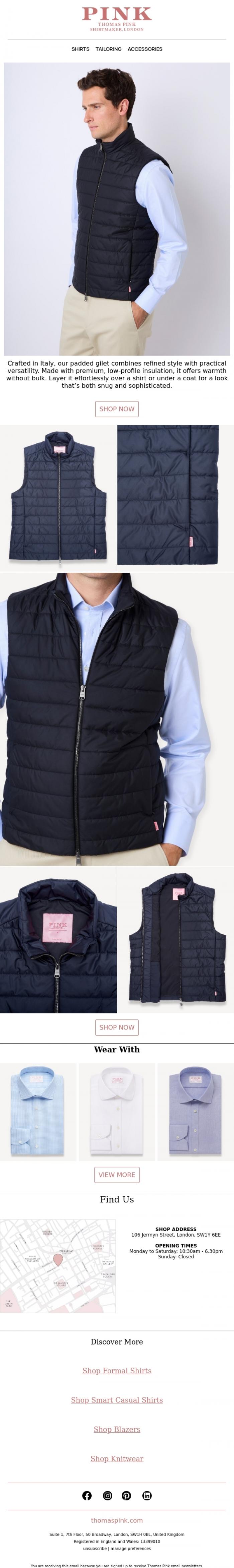 Email Design Inspiration from Thomas Pink, The Perfect Gilet | Wardrobe Essential