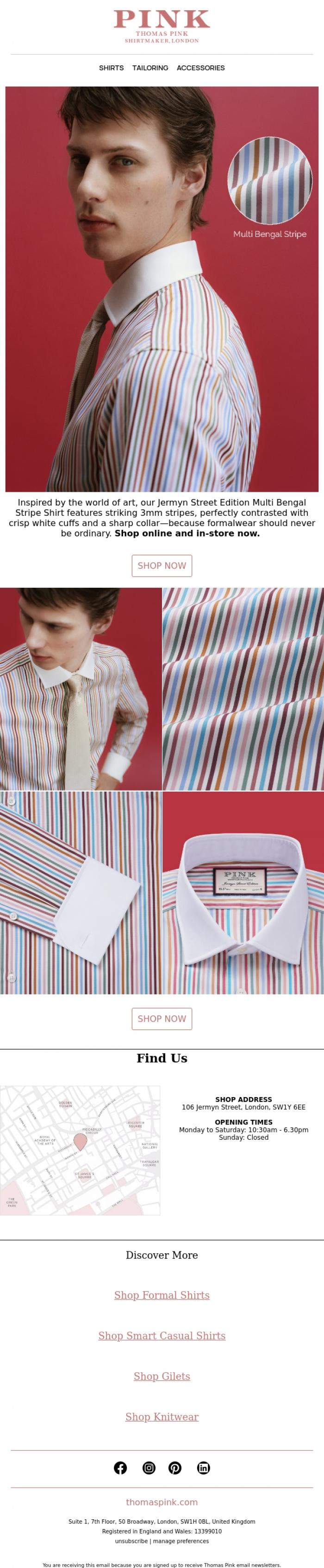Email Design Inspiration from Thomas Pink, Your Next Signature Look: The Multi Bengal Stripe Shirt