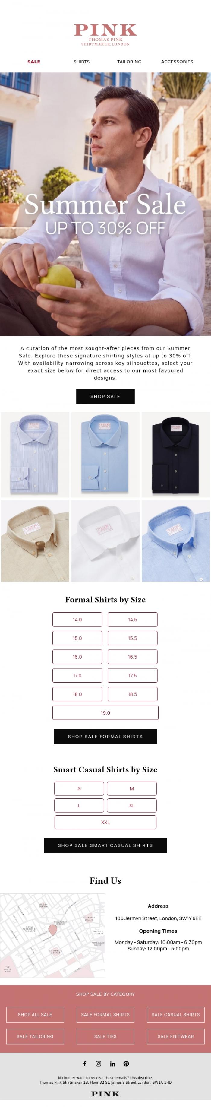 Email Design Inspiration from Thomas Pink Shirtmaker, Best Selling Styles: Up to 30% Off.