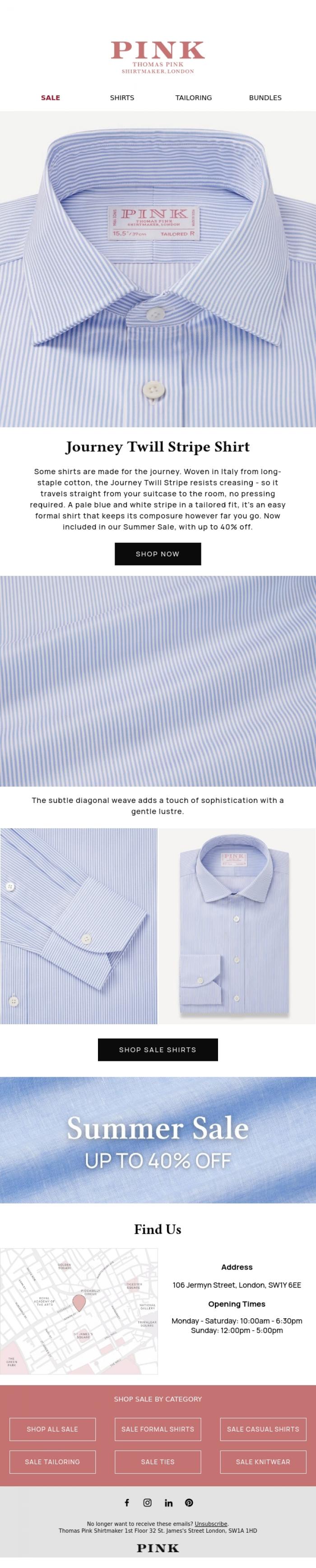 Email Design Inspiration from Thomas Pink Shirtmaker, Crease-Resistant, Italian-Woven: Up to 40% Off.
