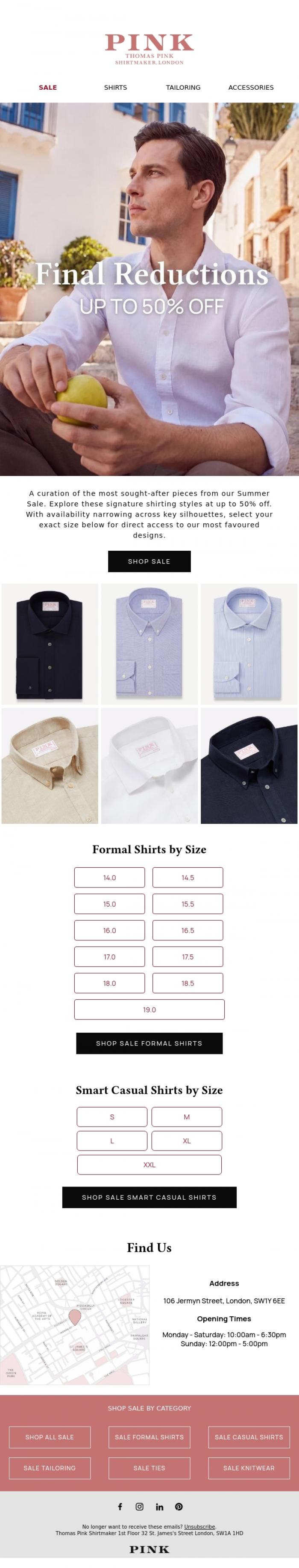 Email Design Inspiration from Thomas Pink Shirtmaker, Best Selling Styles: Up to 50% Off