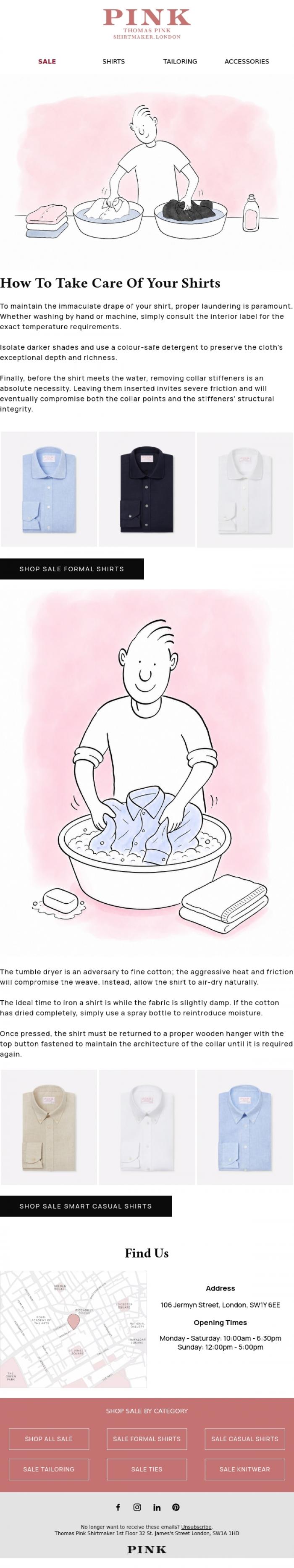 Email Design Inspiration from Thomas Pink Shirtmaker, How To Take Care Of Your Shirts