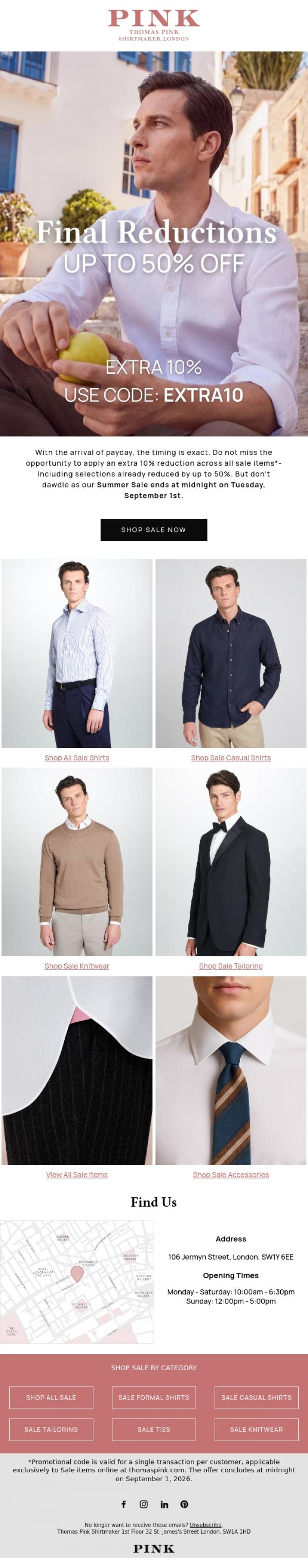 Email Design Inspiration from Thomas Pink Shirtmaker, It Pays To Be Pink