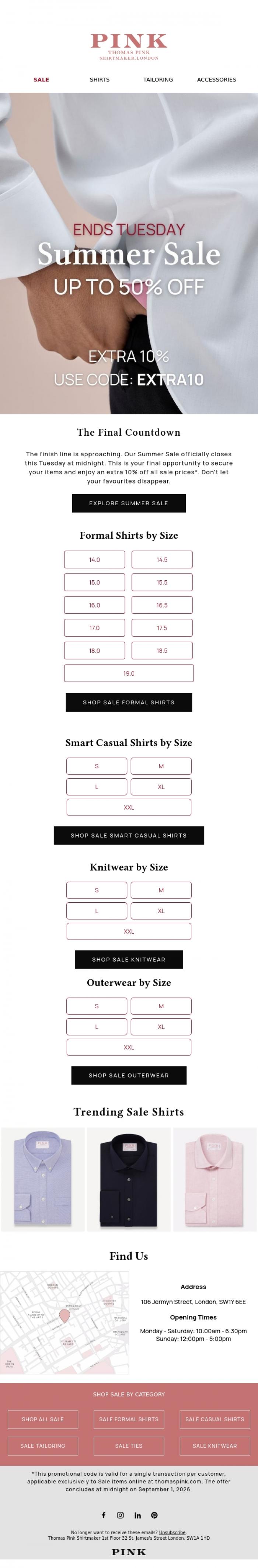 Email Design Inspiration from Thomas Pink Shirtmaker, Summer Sale: 3 Days Left