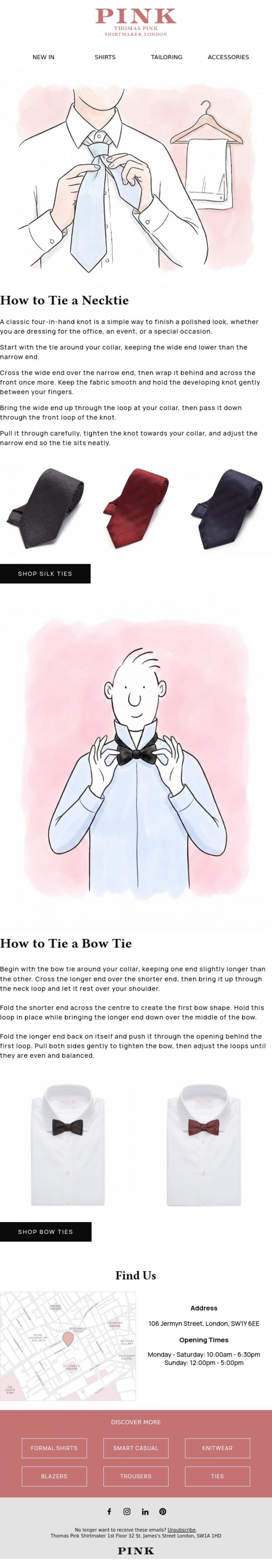 Email Design Inspiration from Thomas Pink Shirtmaker, Mastering the Knot