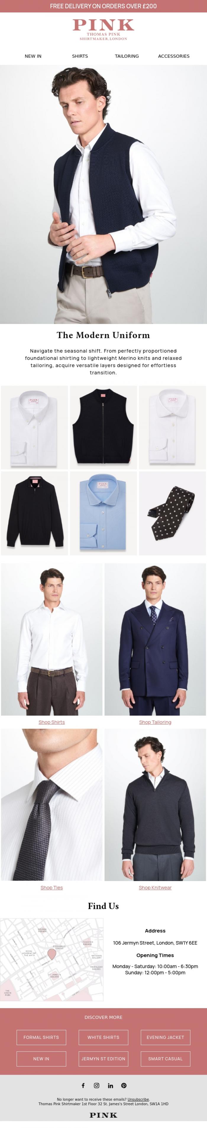 Email Design Inspiration from Thomas Pink Shirtmaker, The Modern Uniform