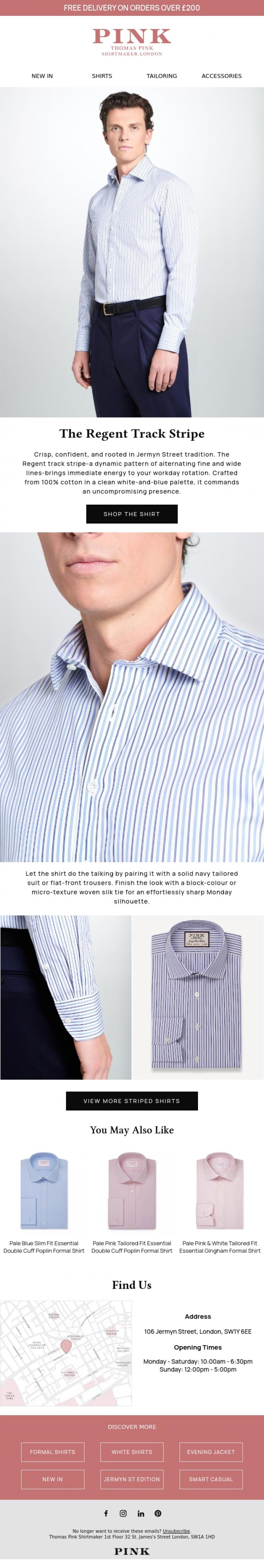 Email Design Inspiration from Thomas Pink Shirtmaker, A Masterclass in Pattern
