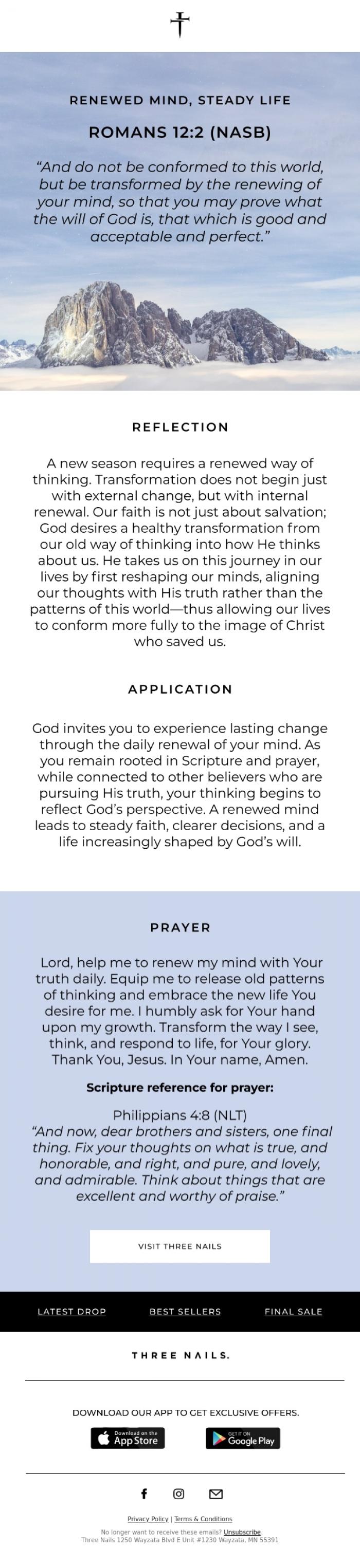 Email Design Inspiration from THREE NAILS., Devotional Hour 🙏