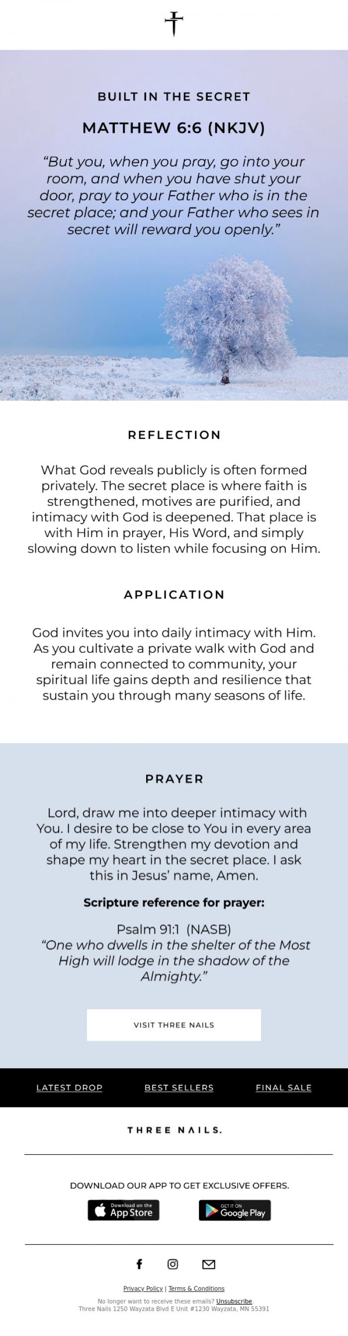Email Design Inspiration from THREE NAILS., Devotional Hour 🙏