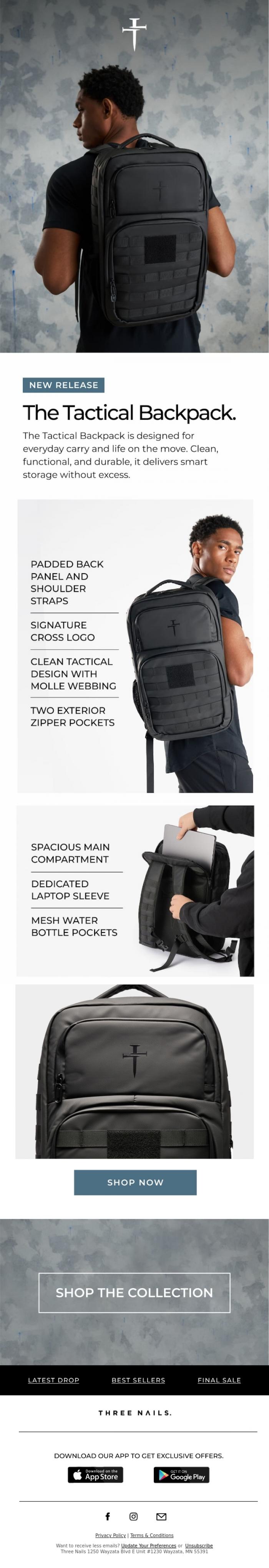 Email Design Inspiration from THREE NAILS., Your New Everyday Backpack