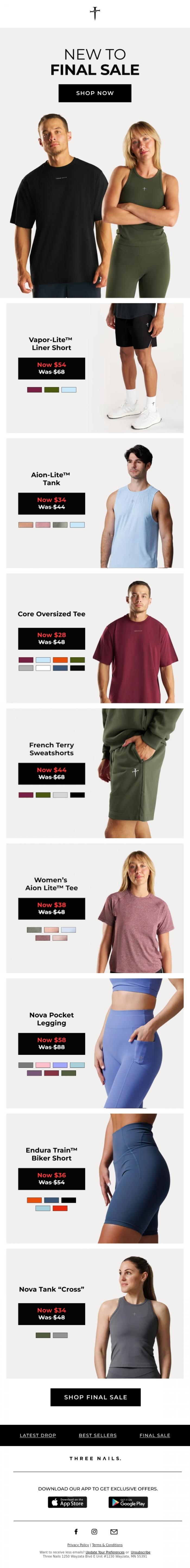 Email Design Inspiration from THREE NAILS., Final Sale: New styles added