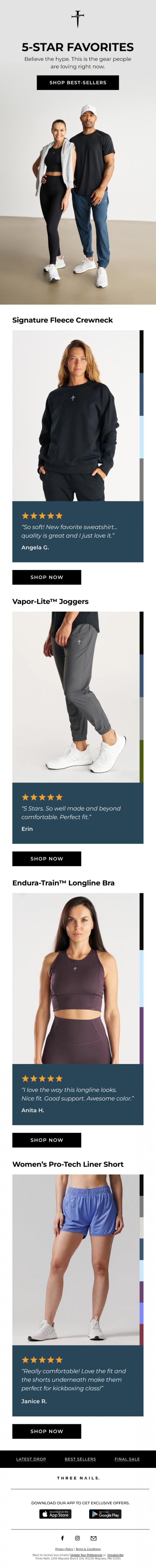 Email Design Inspiration from THREE NAILS., ⭐ 5 Star Gear