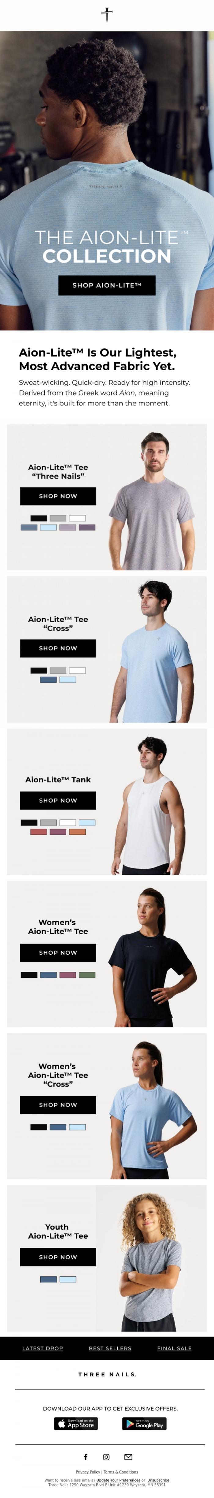 Email Design Inspiration from THREE NAILS., Aion-Lite&trade;: Light. Fast. Unstoppable.