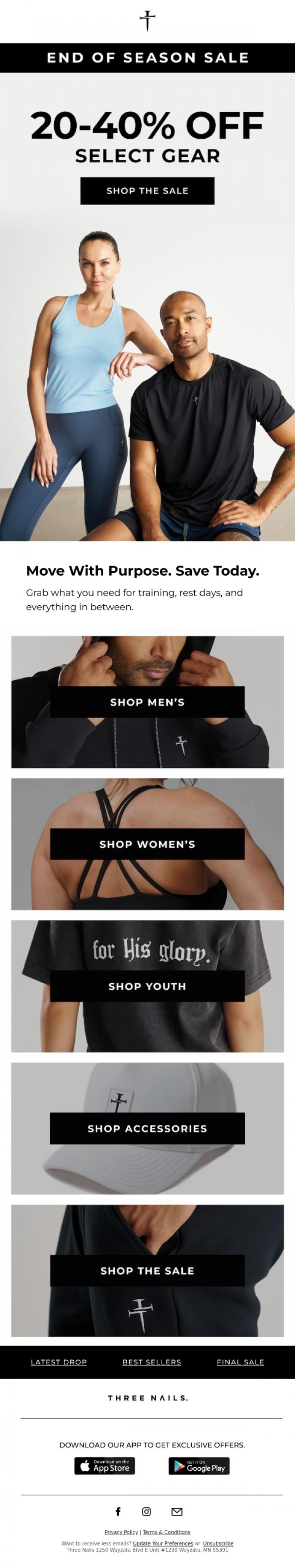 Email Design Inspiration from THREE NAILS., Your Favorite Gear Is On Sale