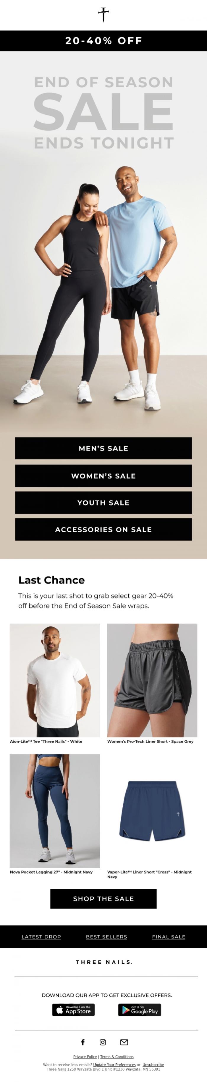 Email Design Inspiration from THREE NAILS., Last Chance: End of Season Savings