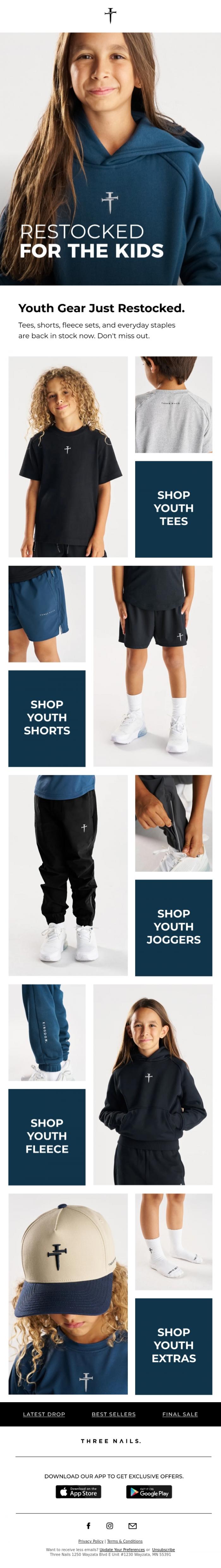 Email Design Inspiration from THREE NAILS., YOUTH COLLECTION IS BACK