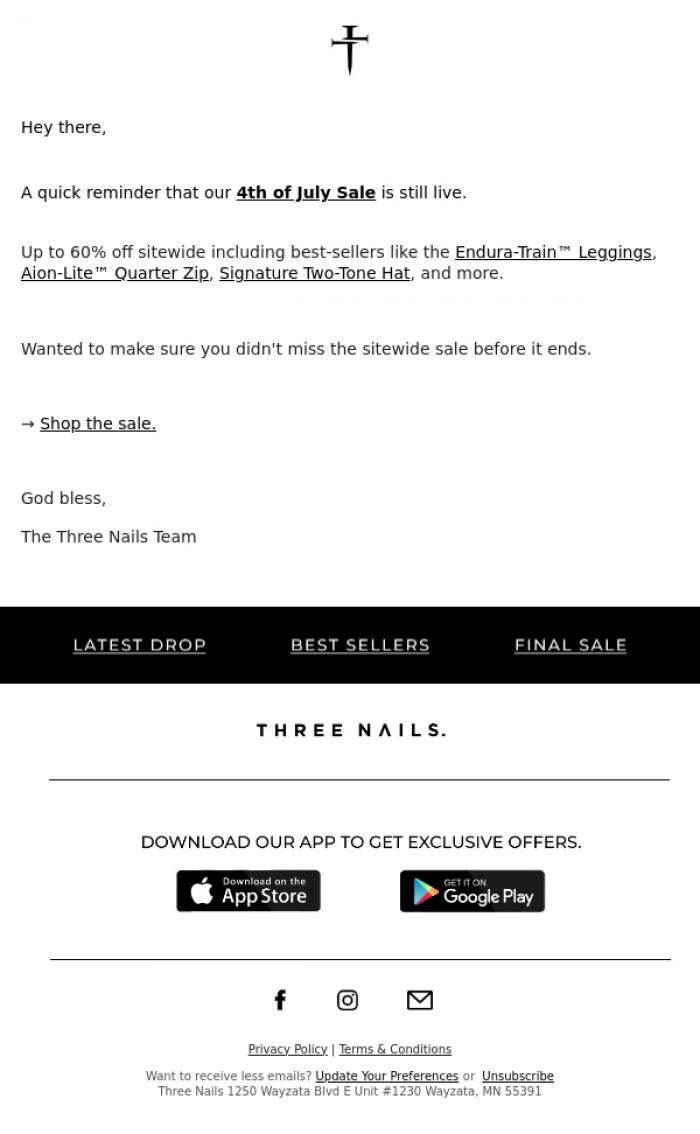 Email Design Inspiration from Three Nails., Best Sellers: Up to 60% Off